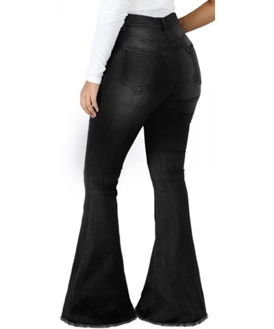 Bell Bottom Jeans for Women Ripped Skinny Bell Bottom Raw Hem Denim Pants Black-2402 $20.80 Jeans