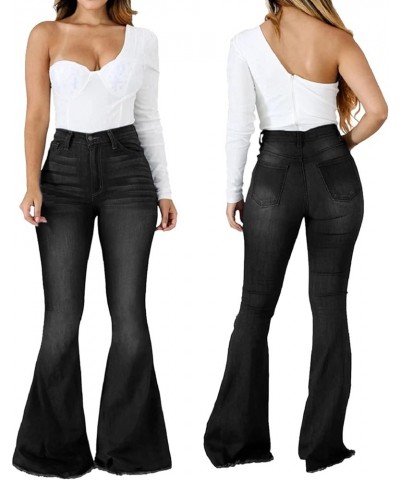 Bell Bottom Jeans for Women Ripped Skinny Bell Bottom Raw Hem Denim Pants Black-2402 $20.80 Jeans