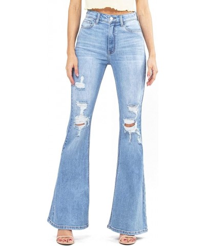 Women's Juniors High Rise Ripped Denim Bell Bottom Flares Light Denim $31.18 Jeans