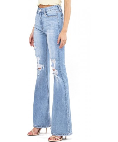 Women's Juniors High Rise Ripped Denim Bell Bottom Flares Light Denim $31.18 Jeans