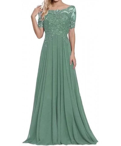 Women's Laces Mother of The Bride Dresses Short Sleeve Chiffon Formal Evening Wedding Gowns Bean Green $33.18 Dresses