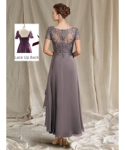 V Neck Mother of Bride Dresses for Wedding with Sleeves Tea Length Chiffon Lace Appliques Formal Evening Gown for Women Pink ...