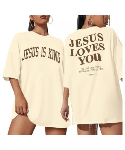 Christian Oversized Shirt Women Jesus Tshirt Jesus Love You Shirts Jesus Faith Tops Bible Verse Inspirational Tee Apricot $12...