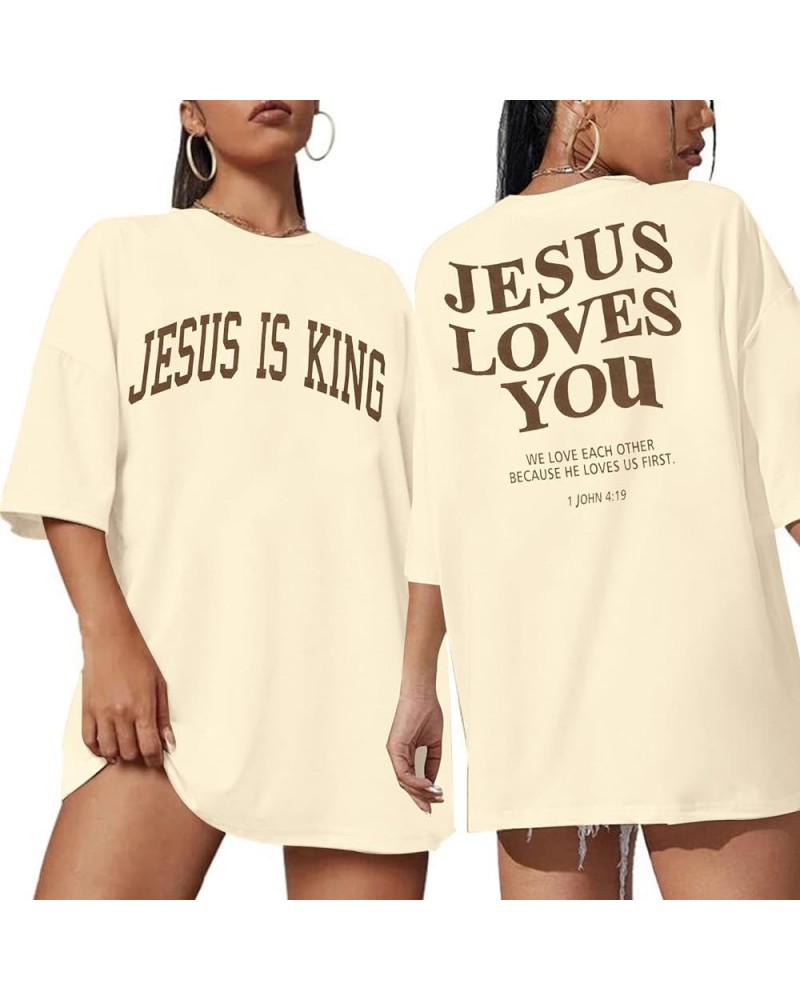 Christian Oversized Shirt Women Jesus Tshirt Jesus Love You Shirts Jesus Faith Tops Bible Verse Inspirational Tee Apricot $12...