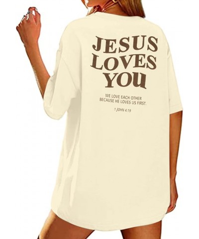 Christian Oversized Shirt Women Jesus Tshirt Jesus Love You Shirts Jesus Faith Tops Bible Verse Inspirational Tee Apricot $12...