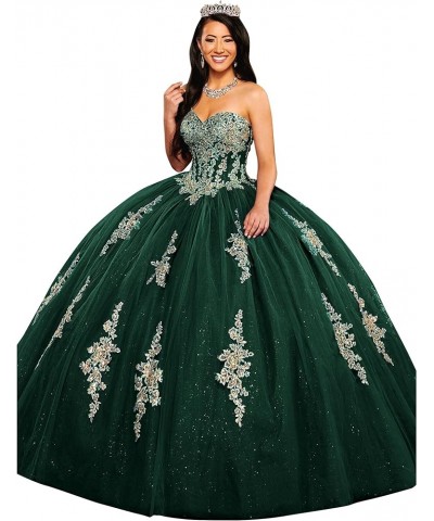 Sparkly Tulle Quinceanera Dresses Ball Gown Lace Back Appliques Beaded Corset Sweetheart Puffy Sweet 16 Dresses Emerald Green...