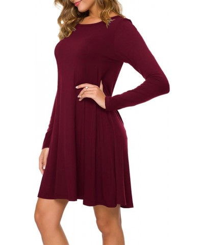 Women's Long Sleeve T Shirt Dresses Casual Swing Dress Wine Red $10.50 Dresses