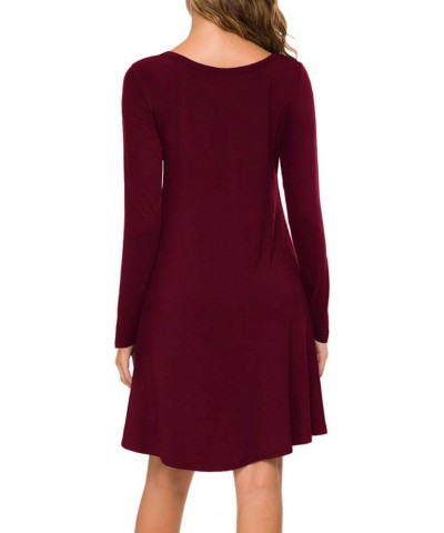 Women's Long Sleeve T Shirt Dresses Casual Swing Dress Wine Red $10.50 Dresses