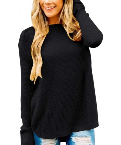 Womens 2023 Fall Sweaters Crew Neck Long Sleeve Oversized Sweater Trendy Split Hem Knitted Pullover Tops Black $10.56 Sweaters