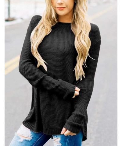 Womens 2023 Fall Sweaters Crew Neck Long Sleeve Oversized Sweater Trendy Split Hem Knitted Pullover Tops Black $10.56 Sweaters