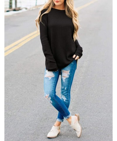 Womens 2023 Fall Sweaters Crew Neck Long Sleeve Oversized Sweater Trendy Split Hem Knitted Pullover Tops Black $10.56 Sweaters