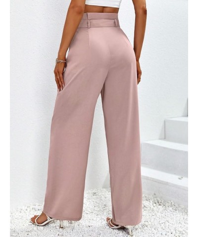 Women's Solid High Waist Belted Palazzo Trousers Work Wide Leg Suit Pants Dusty Pink $14.24 Pants