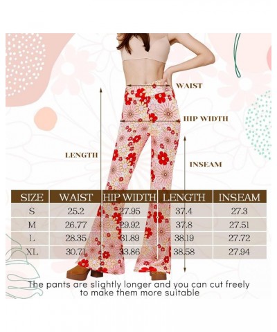 4 Pcs Women's Flare Pants Boho High Waist Bell Bottom Wide Leg Yoga Leggings 70s Print Palazzo Pants Trousers Flower Style Sm...