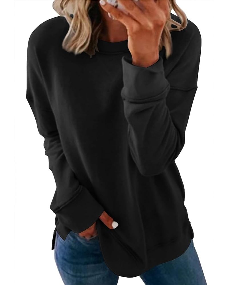 Women's Crewneck Tunics Color Block Comfy Soft Long Sleeve T Shirt Tops Solid-black $15.75 Hoodies & Sweatshirts