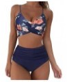 Women Wrap Bikini Set Push Up High Waisted 2 Piece Swimsuits 87 Vintage Blue Floral $21.06 Swimsuits