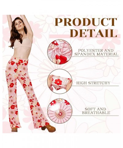 4 Pcs Women's Flare Pants Boho High Waist Bell Bottom Wide Leg Yoga Leggings 70s Print Palazzo Pants Trousers Flower Style Sm...