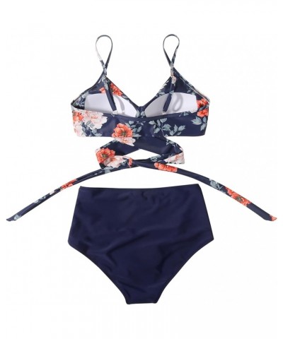 Women Wrap Bikini Set Push Up High Waisted 2 Piece Swimsuits 87 Vintage Blue Floral $21.06 Swimsuits