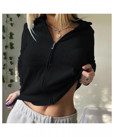 Women Cropped Zip Up Hoodie Y2K Grunge Aesthetic Sweatshirts Vintage Graphic Hooded Crop Jacket Fall Outfits Terry Black $10....