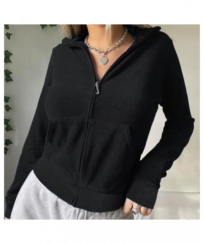 Women Cropped Zip Up Hoodie Y2K Grunge Aesthetic Sweatshirts Vintage Graphic Hooded Crop Jacket Fall Outfits Terry Black $10....