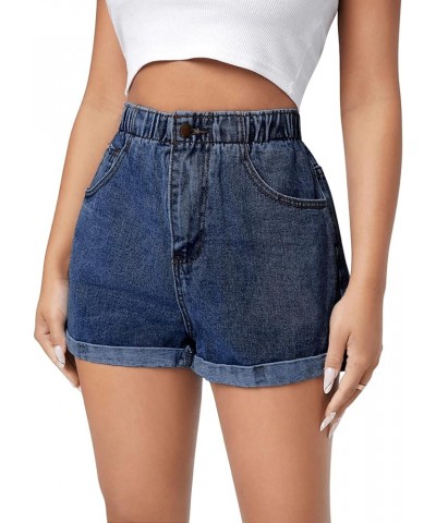 Women's Casual High Waisted Wide Leg Denim Shorts Cuffed Hem Zipper Denim Jeans Shorts Dark Washed $25.19 Shorts