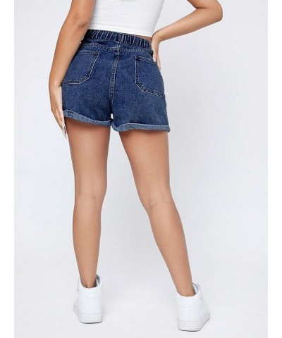 Women's Casual High Waisted Wide Leg Denim Shorts Cuffed Hem Zipper Denim Jeans Shorts Dark Washed $25.19 Shorts