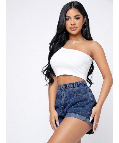 Women's Casual High Waisted Wide Leg Denim Shorts Cuffed Hem Zipper Denim Jeans Shorts Dark Washed $25.19 Shorts