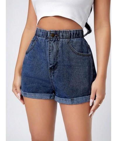 Women's Casual High Waisted Wide Leg Denim Shorts Cuffed Hem Zipper Denim Jeans Shorts Dark Washed $25.19 Shorts