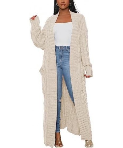 Women Long Sleeve Open Front Knit Long Cardigan Casual Knitted Maxi Sweater Coat Outwear with Pockets 01 Apricot $20.39 Sweaters