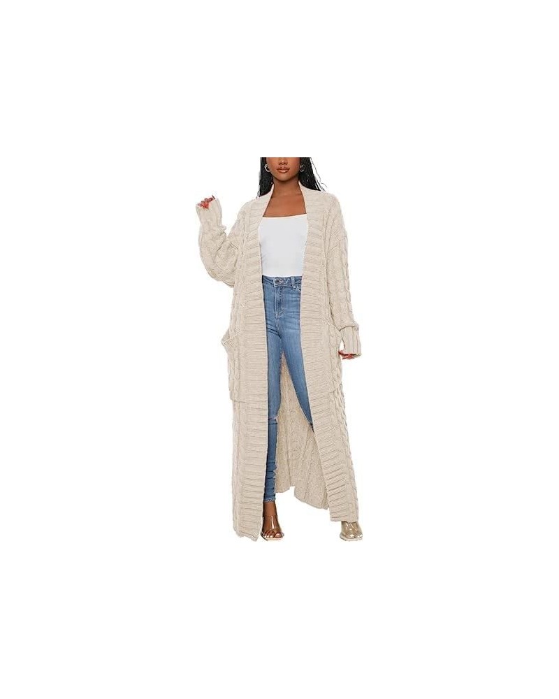 Women Long Sleeve Open Front Knit Long Cardigan Casual Knitted Maxi Sweater Coat Outwear with Pockets 01 Apricot $20.39 Sweaters