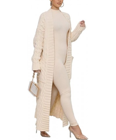 Women Long Sleeve Open Front Knit Long Cardigan Casual Knitted Maxi Sweater Coat Outwear with Pockets 01 Apricot $20.39 Sweaters