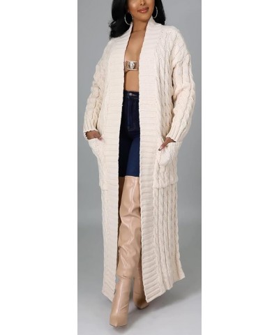 Women Long Sleeve Open Front Knit Long Cardigan Casual Knitted Maxi Sweater Coat Outwear with Pockets 01 Apricot $20.39 Sweaters