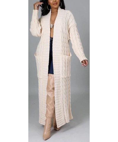 Women Long Sleeve Open Front Knit Long Cardigan Casual Knitted Maxi Sweater Coat Outwear with Pockets 01 Apricot $20.39 Sweaters