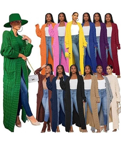 Women Long Sleeve Open Front Knit Long Cardigan Casual Knitted Maxi Sweater Coat Outwear with Pockets 01 Apricot $20.39 Sweaters