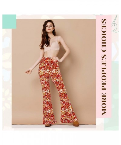 4 Pcs Women's Flare Pants Boho High Waist Bell Bottom Wide Leg Yoga Leggings 70s Print Palazzo Pants Trousers Flower Style Sm...