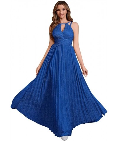 Spaghetti Strap Long Prom Dresses for Women 2024 Ball Gown A Line V-Neck Sparkly Formal Evening Gowns for Wedding B-royal Blu...