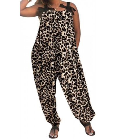 Wonens Plus Size Overalls Spaghetti Strap Baggy Romper Harem Wide Leg Jumpsuit With Pockets Z-leopard $24.48 Jumpsuits