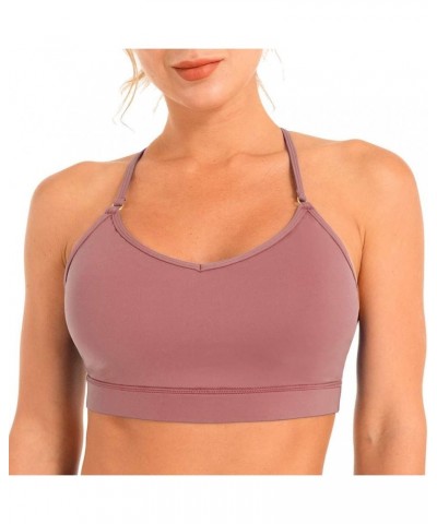 Women's Strappy Sports Bra Medium Impact Sexy Crisscross Back Padded Workout Running Yoga Bra Brick Red $9.24 Lingerie