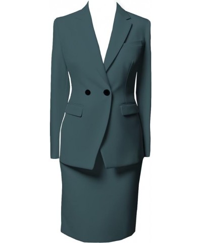 Women's Business Suit 2 Pieces Solid Blazer Jacket and Skirt Set for Office Work Teal Blue $34.78 Suits