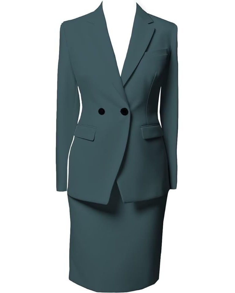 Women's Business Suit 2 Pieces Solid Blazer Jacket and Skirt Set for Office Work Teal Blue $34.78 Suits