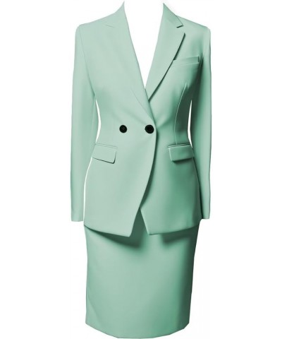 Women's Business Suit 2 Pieces Solid Blazer Jacket and Skirt Set for Office Work Teal Blue $34.78 Suits