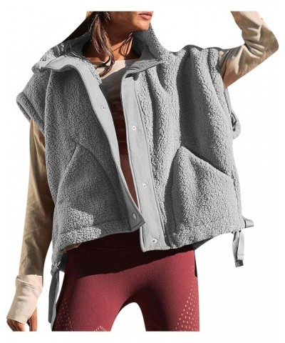 Vests for Women 2023 Oversized Fleece Vest Winter Warm Fashion Button Down Sherpa Jacket with Pockets Gray $18.05 Shirts