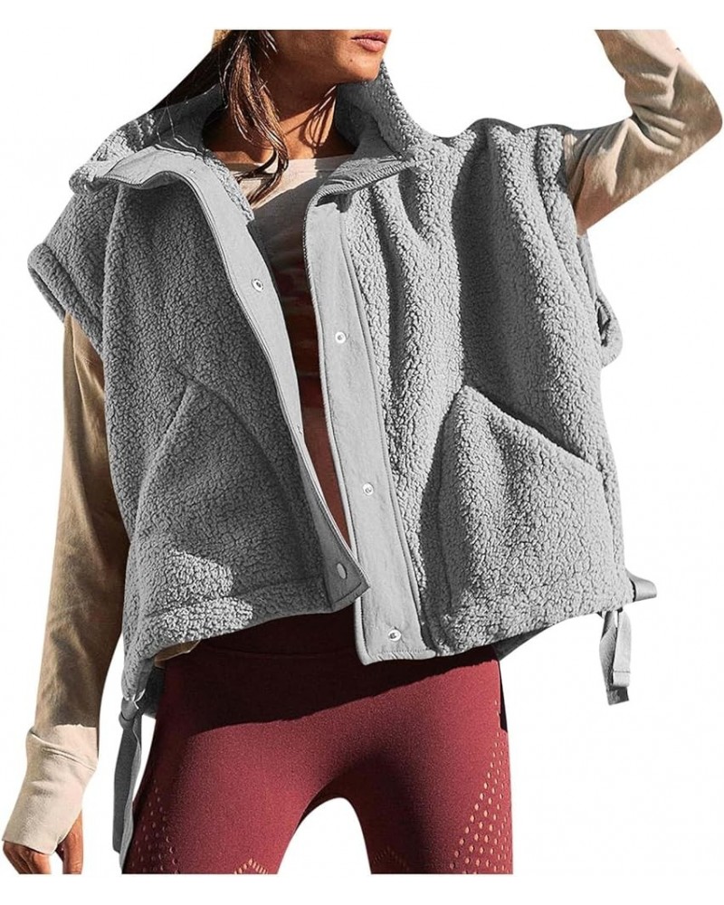 Vests for Women 2023 Oversized Fleece Vest Winter Warm Fashion Button Down Sherpa Jacket with Pockets Gray $18.05 Shirts