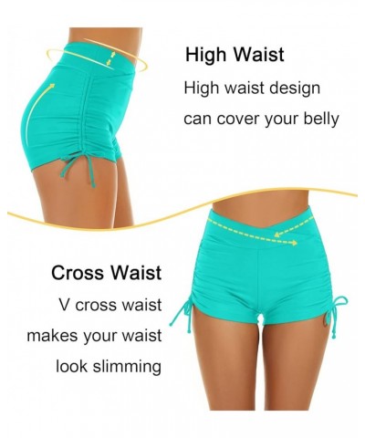 Women's Swim Shorts High Waisted Swimsuit Bottoms Cross Waist Swimwear Boy Shorts Swimming Green Tie Side & Full Lined $11.75...