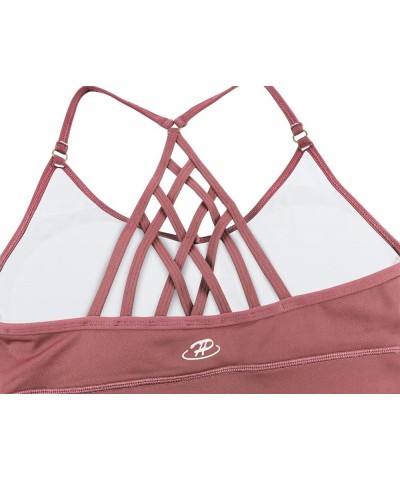 Women's Strappy Sports Bra Medium Impact Sexy Crisscross Back Padded Workout Running Yoga Bra Brick Red $9.24 Lingerie