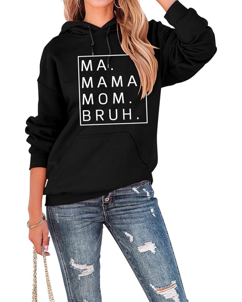 Women Mama Mommy Mom Bruh Pullover Hoodie Tops Mama Sweatshirt Casual Crewneck Loose Long Sleeve Shirt Pullover Top Black $18...