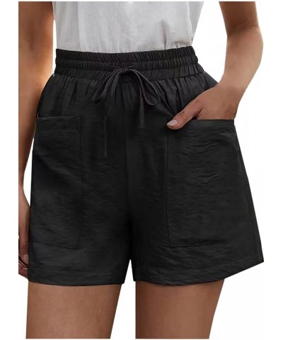 Elastic Waist Casual Comfy Summer Shorts Women's High Waisted Drawstring Shorts Solid Beach Shorts Gym Sweat Shorts Black $7....