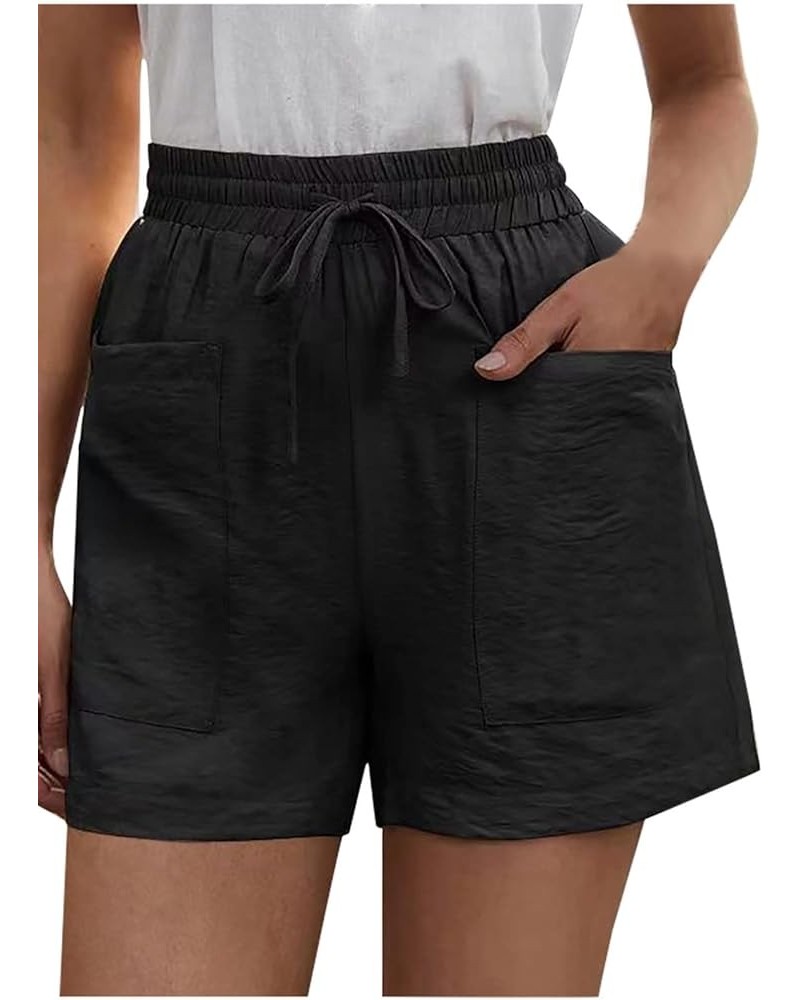 Elastic Waist Casual Comfy Summer Shorts Women's High Waisted Drawstring Shorts Solid Beach Shorts Gym Sweat Shorts Black $7....