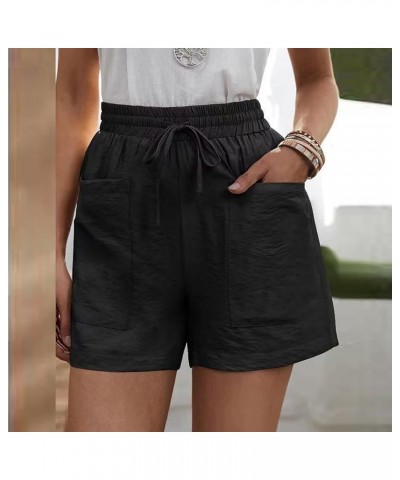 Elastic Waist Casual Comfy Summer Shorts Women's High Waisted Drawstring Shorts Solid Beach Shorts Gym Sweat Shorts Black $7....