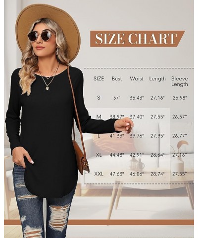 2 Pack Women's Long Sleeve Shirts, Loose Fit Crew Neck Tunic Tops Loose Fit Side Split Basic Pullover Tee Shirts Black, Gray ...