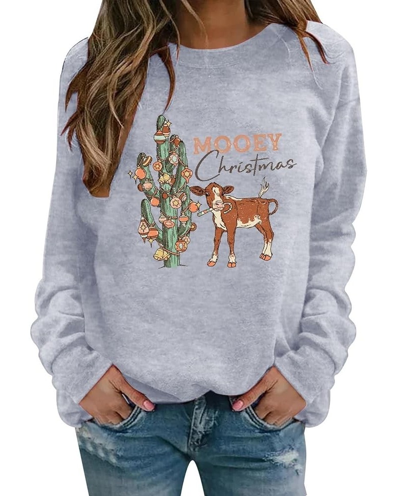 Womens Gifts for Christmas Cow Print Sweatshirts Cute Animals Graphic Pullover Tops Funny Xmas Long Sleeve Shirts A04-grey $8...